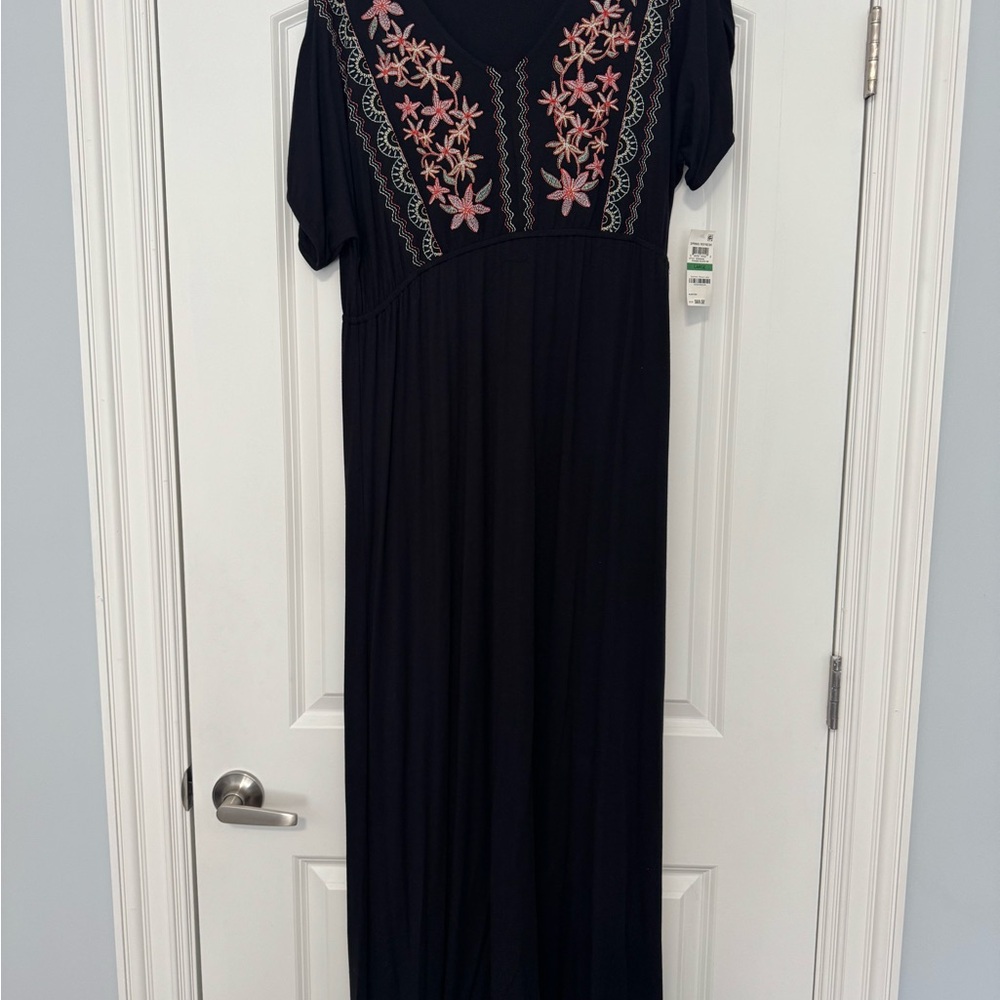 Style & Co. Black Maxi Dress with Pink Floral Embroidery